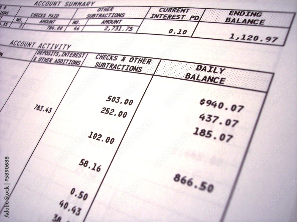 Example of a bank statement to illustrate the 4-bank account method for budgeting